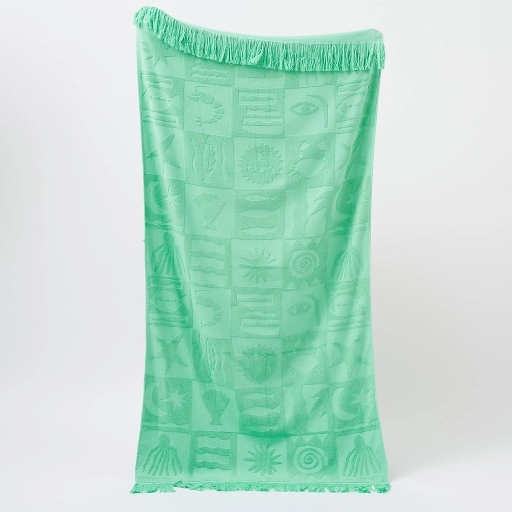 Sunnylife Damian Downey Aqua Textured Beach Towel with Fringe